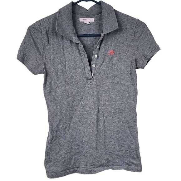 Aeropostale A87 Piqué Polo Shirt School Uniform Grey Short Sleeve Women's Top - Picture 1 of 9